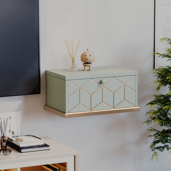 HLR® Large Floating Nightstand Wall Mounted with Removable Flip Door – Space-Saving Multi-Purpose Shelves, Green/Black/White