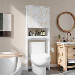 HLR® Space-Saving Over-The-Toilet Storage Cabinet with Doors & Adjustable Shelves – Fits Most Standard Toilets for Bathroom Organization