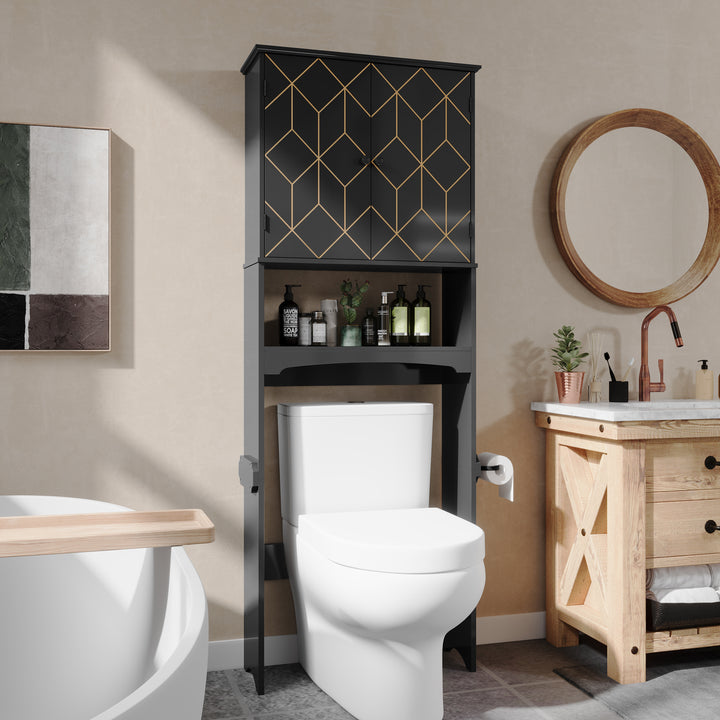HLR® Space-Saving Over-The-Toilet Storage Cabinet with Doors & Adjustable Shelves – Fits Most Standard Toilets for Bathroom Organization