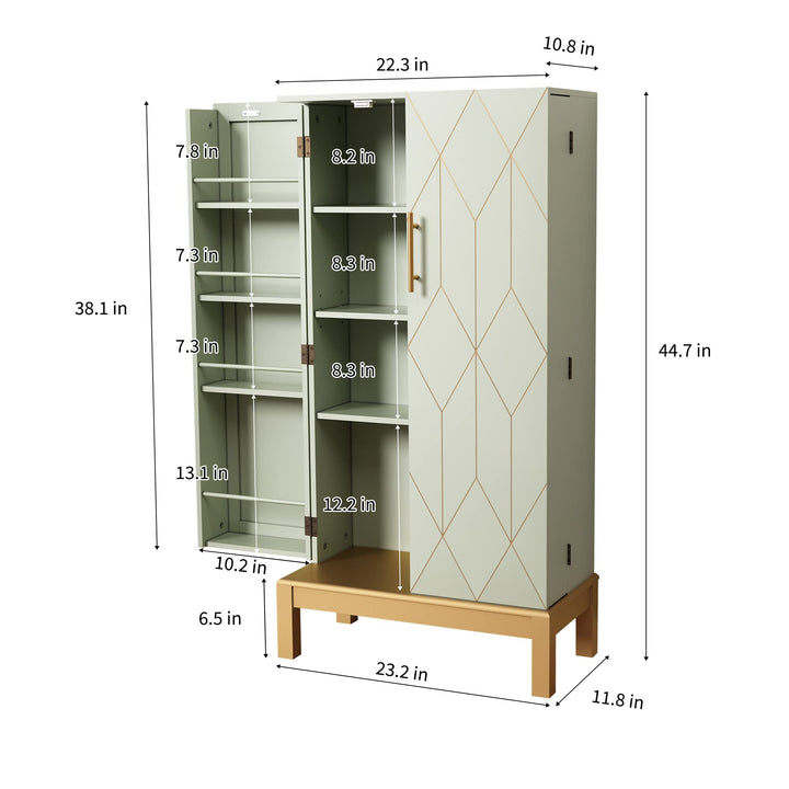 HLR® 45" Kitchen Pantry Cabinet with Gold Trim – Storage Cabinet for Kitchen & Dining Room