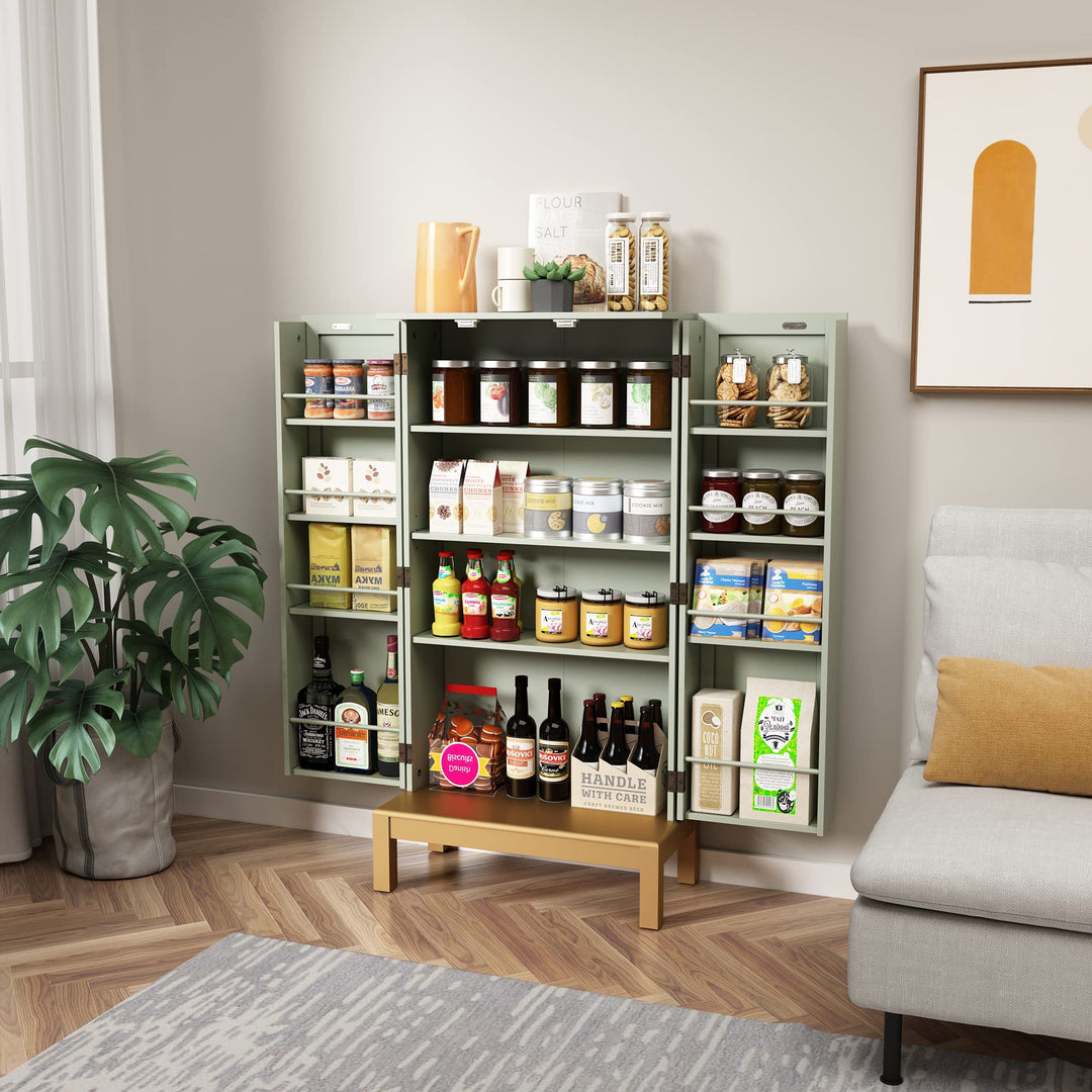 HLR® 45" Kitchen Pantry Cabinet with Gold Trim – Storage Cabinet for Kitchen & Dining Room