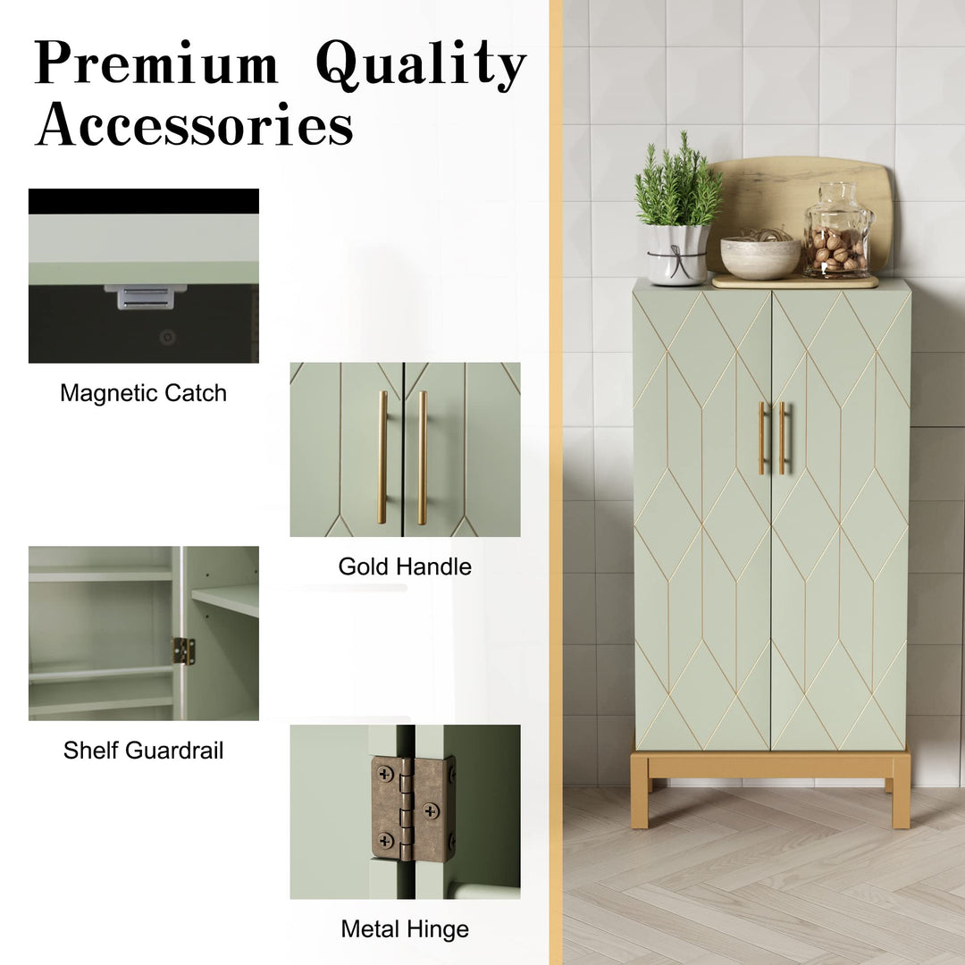 HLR® 45" Kitchen Pantry Cabinet with Gold Trim – Storage Cabinet for Kitchen & Dining Room