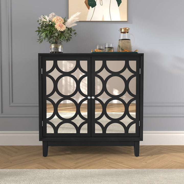 HLR® Modern Sideboard Buffet with 2 Mirror Doors – Glam Accent Storage Cabinet for Living, Dining & Entryway