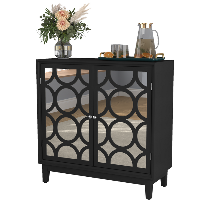 HLR® Modern Sideboard Buffet with 2 Mirror Doors – Glam Accent Storage Cabinet for Living, Dining & Entryway