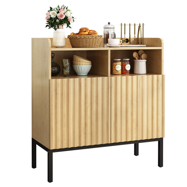 HLR® Modern 33"W Wooden Sideboard with 2 Fluted Doors and 4 Metal Feet for Entryway