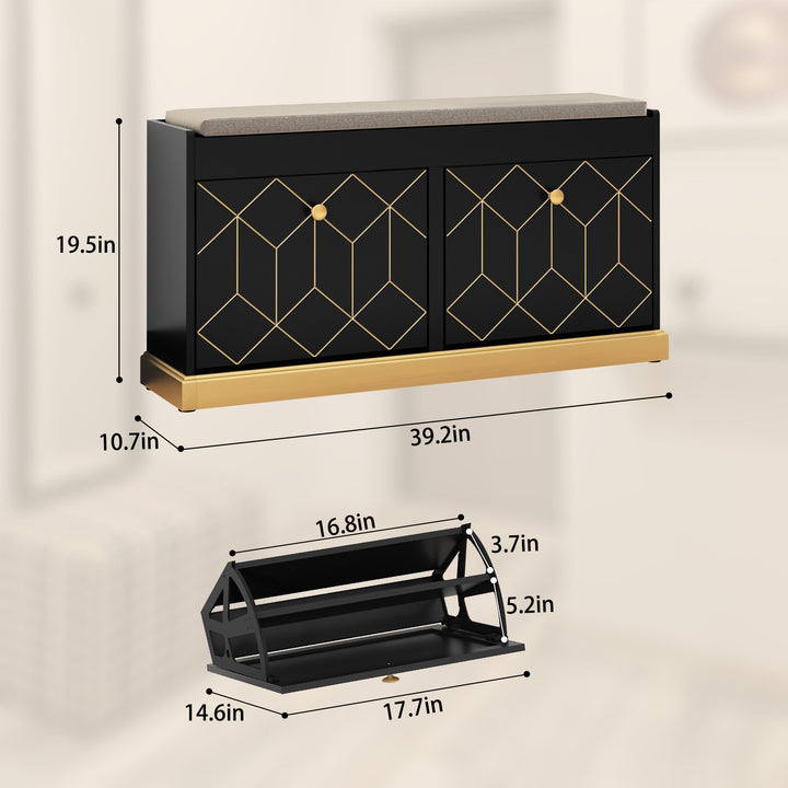 HLR® Modern Entryway Shoe Bench with 2 Flip Drawers & Padded Cushion – Stylish Storage Bench for Hallway, Closet & Living Room