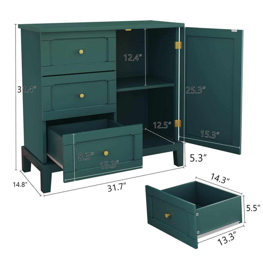 HLR® Wooden Accent Sideboard Cabinet – 3-Drawer Storage, Door & Shelves – Stylish Organization for Living Room & Entryway