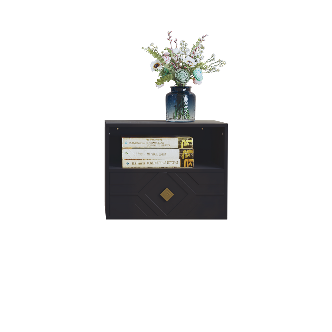 HLR® Modern Floating Nightstand Set of 2 with Drawer & Embossed Design – Wall-Mounted Bedside Tables with Storage for Bedroom