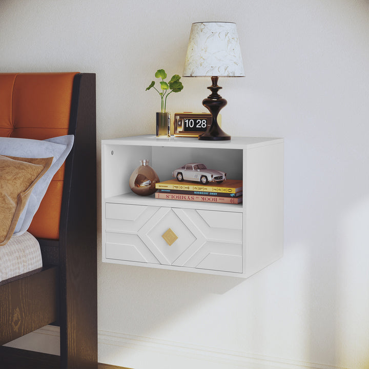 HLR® Modern Floating Nightstand Set of 2 with Drawer & Embossed Design – Wall-Mounted Bedside Tables with Storage for Bedroom