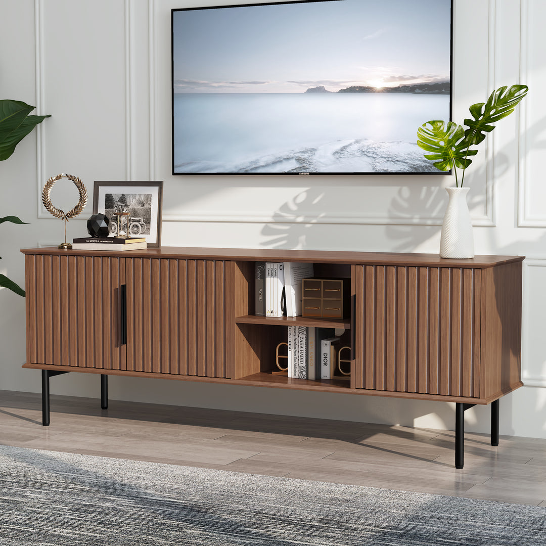 HLR® Mid Century Modern Fluted 66" TV Stand with Storage – Fits TVs up to 75" – Wooden Entertainment Center for Living Room & Family Room