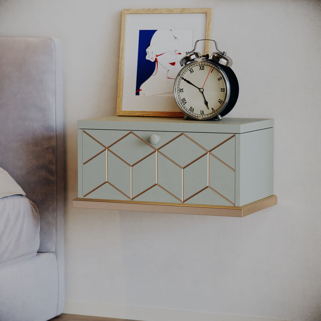 HLR® Large Floating Nightstand Wall Mounted with Removable Flip Door – Space-Saving Multi-Purpose Shelves, Green/Black/White