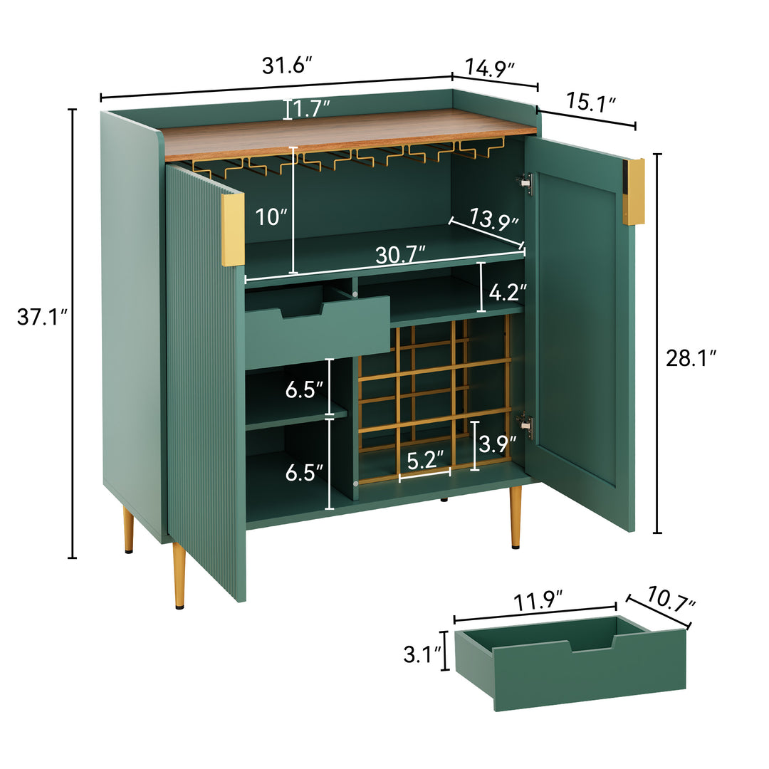 HLR® Coffee Bar Cabinet with Wine Racks – Fluted Texture Liquor Cabinet Modern Sideboard Buffet for Kitchen, Dining & Living Room