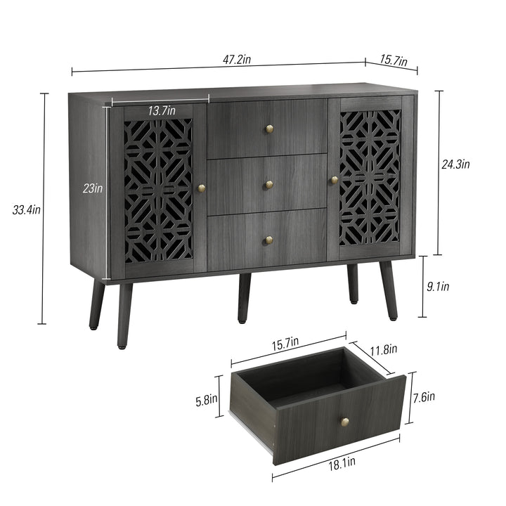 HLR® 48" Wooden Credenza Sideboard with 2 Doors & 3 Drawers Storage TV Stand for Living Room to Organize Clutter and Fits Most TVs