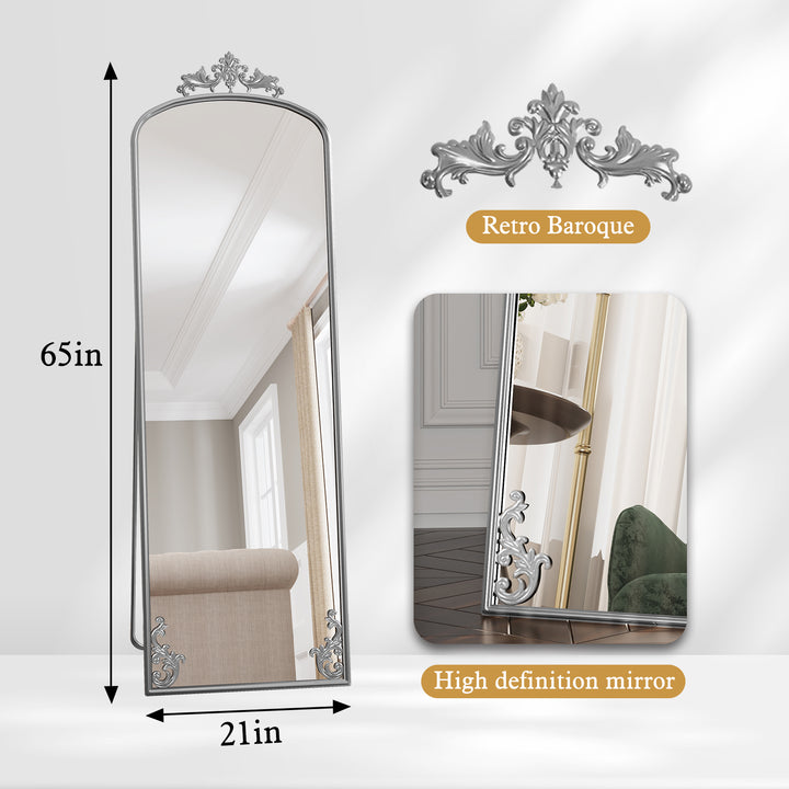 HLR® Arched Full Length Floor Mirror with Carved Metal Frame – 65" Tall – Stylish Home Decor for Bedroom, Dressing Room & Entryway