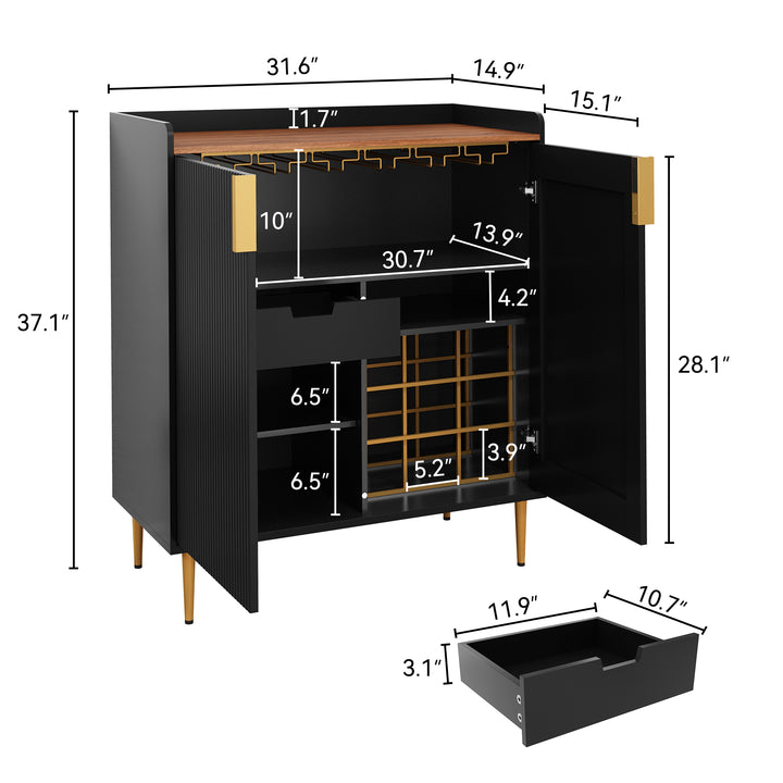 HLR® Coffee Bar Cabinet with Wine Racks – Fluted Texture Liquor Cabinet Modern Sideboard Buffet for Kitchen, Dining & Living Room