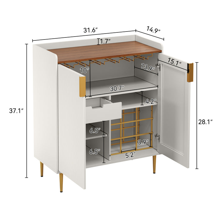 HLR® Coffee Bar Cabinet with Wine Racks – Fluted Texture Liquor Cabinet Modern Sideboard Buffet for Kitchen, Dining & Living Room