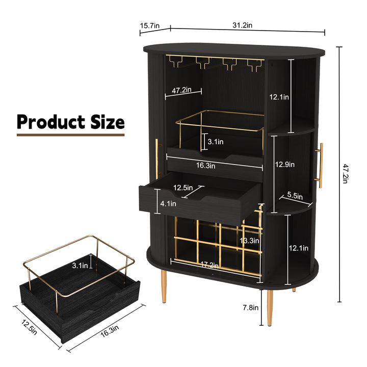 HLR® Modern Tambour Door Coffee Bar Cabinet with Wine Rack, Glass Holder & Spacious Storage for Living Room & Dining Area