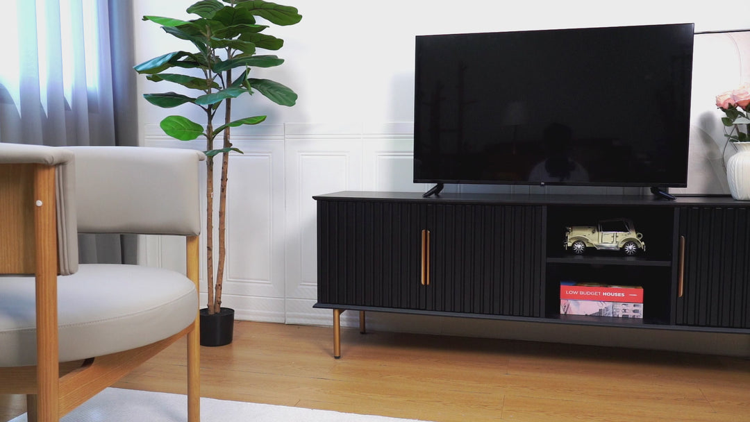 HLR® Mid Century Modern Fluted 66" TV Stand with Storage – Fits TVs up to 75" – Wooden Entertainment Center for Living Room & Family Room
