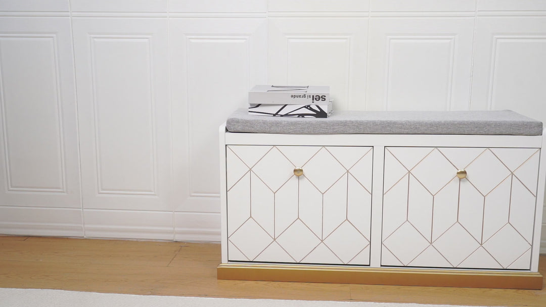 HLR® Modern Entryway Shoe Bench with 2 Flip Drawers & Padded Cushion – Stylish Storage Bench for Hallway, Closet & Living Room