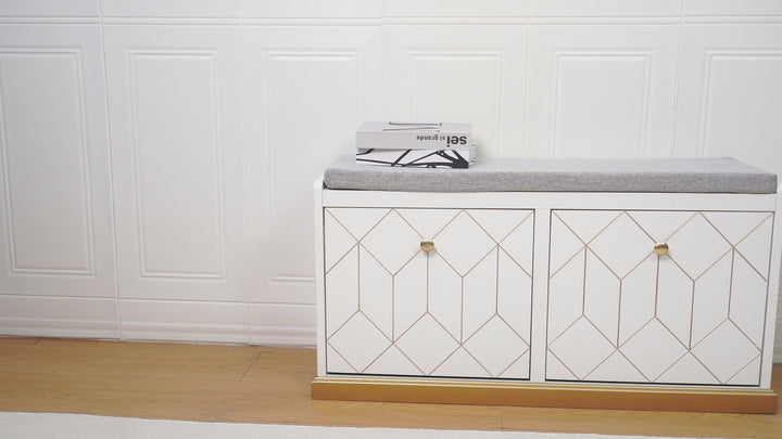 HLR® Modern Entryway Shoe Bench with 2 Flip Drawers & Padded Cushion – Stylish Storage Bench for Hallway, Closet & Living Room