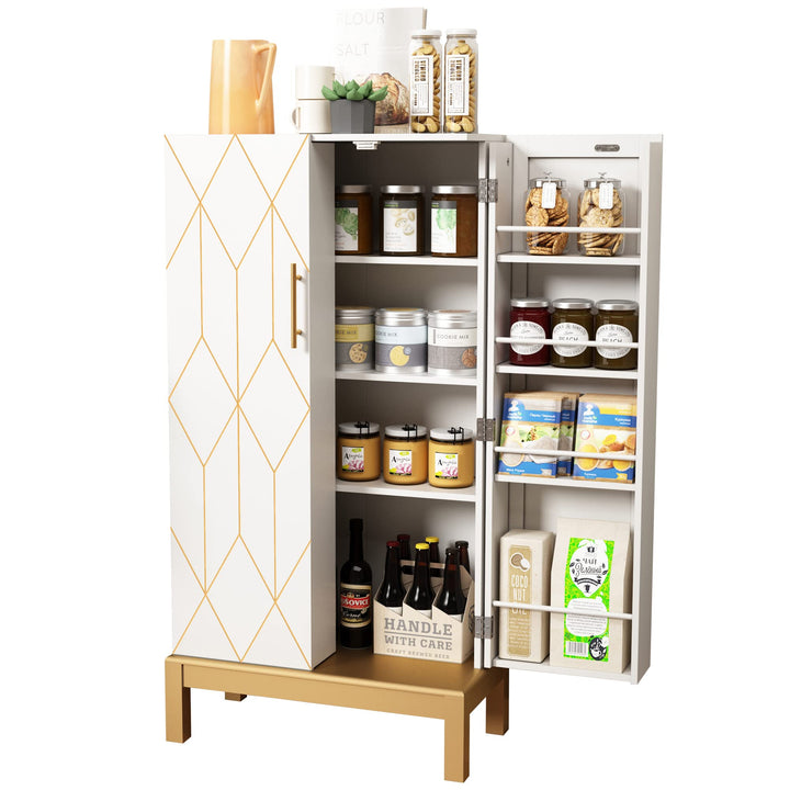 HLR® 45" Kitchen Pantry Cabinet with Gold Trim – Storage Cabinet for Kitchen & Dining Room